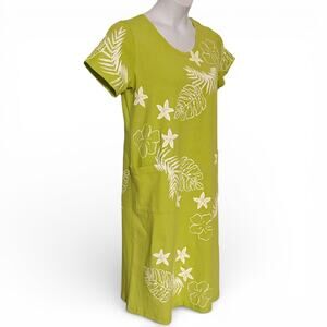 M Mac Vermont Country Store Cotton Midi Dress Green Floral Short Sleeve Size M